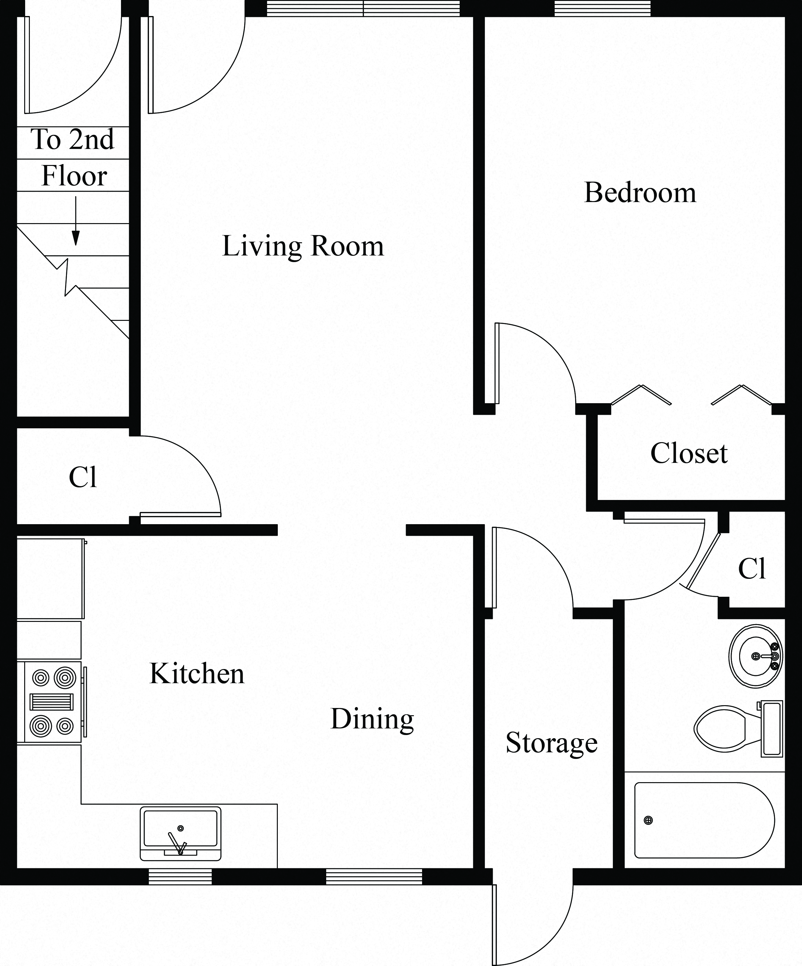 Floor plan for 1 bed, 1 bath, 1 sqft